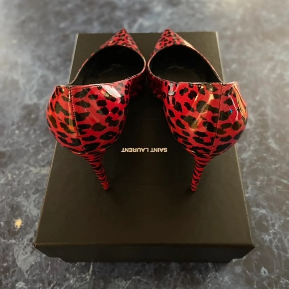Saint Laurent Red Leopard Print Patent Leather YSL red leopard heels - Picture 3 of 10
